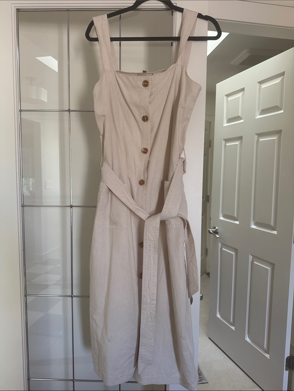 Linen dress with Button Front and Waist Tie